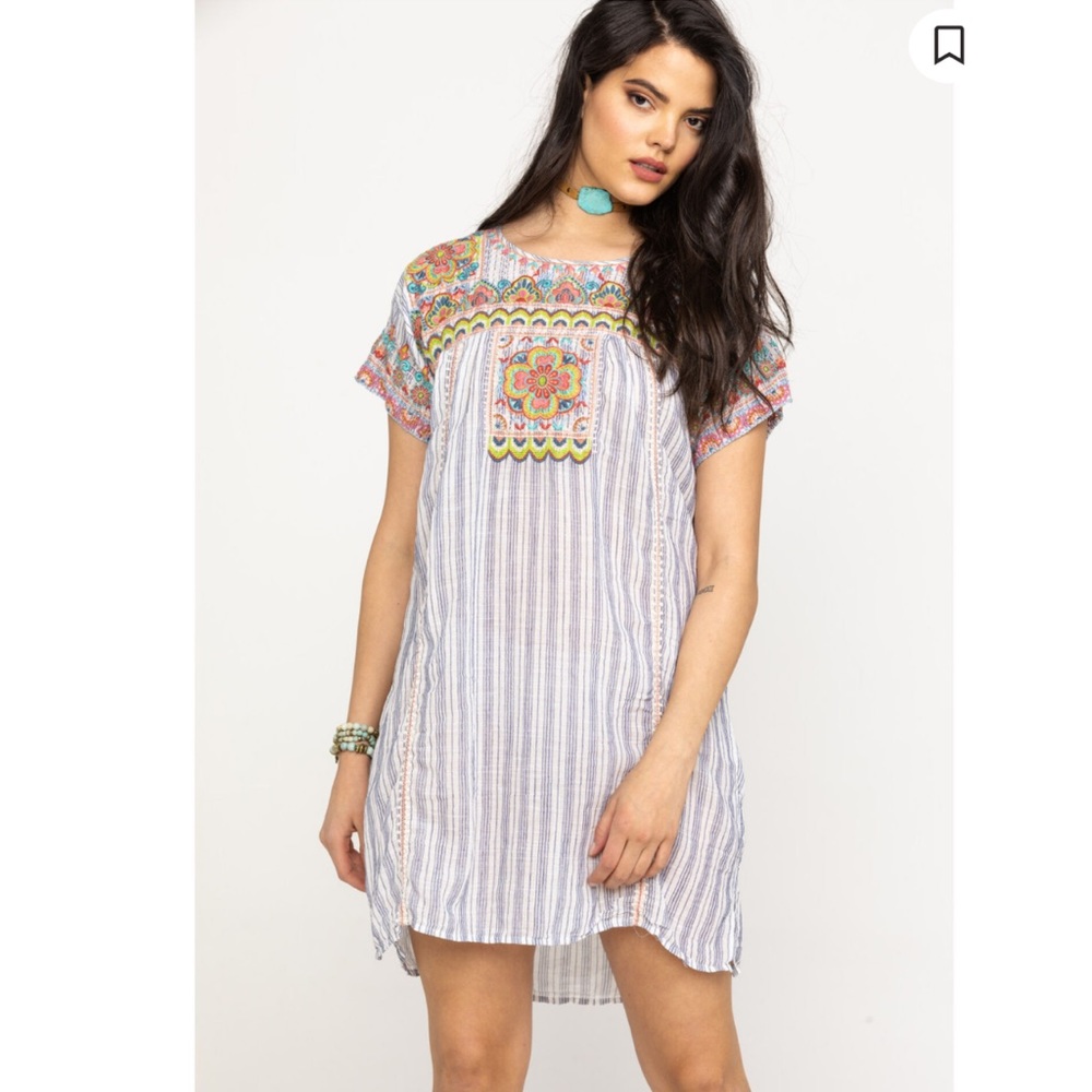 Johnny Was Tania Peasant Embroidered Cotton Tunic Dress Medium